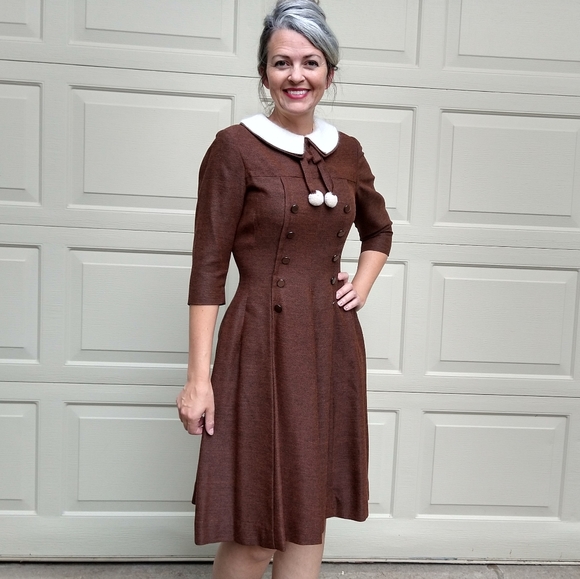 1950's FALL POM POM DRESS fit and flare S